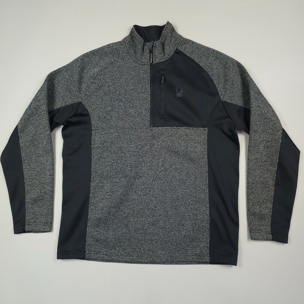 Spyder Half Zip Jacket Men XL Black Gray Knit 1/2 Zip Sweater Shacket Thermal